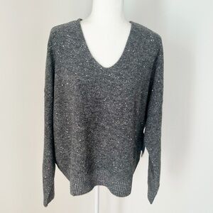 CeCe | Grey V-Neck Shimmery Sequined Knit Sweater *NWT*